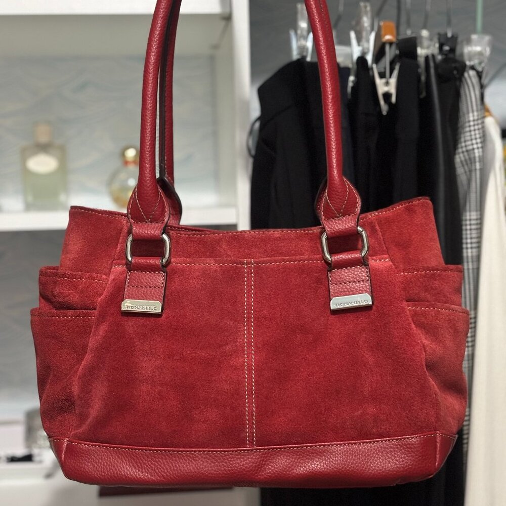 Tignanello Genuine Leather Suede Tote/Bag (Red)